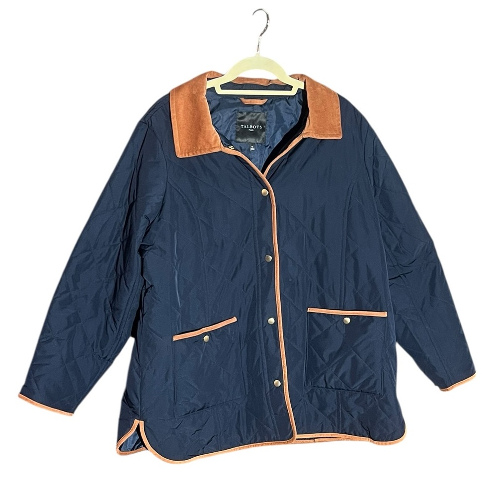 NWOT TALBOTS PLUS INDIGO NAVY BLUE QUILTED BARN JACKET CORDUROY TRIM (1X) - Picture 3 of 6
